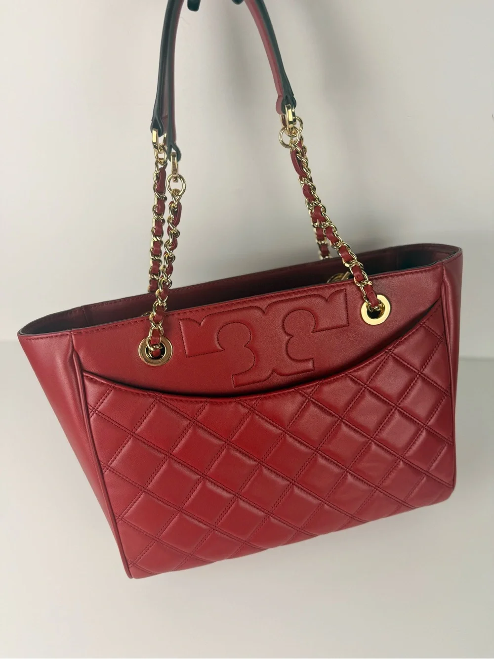 Tory Burch Savannah Small Flat Tote Redstone Red Gold Hardware $498